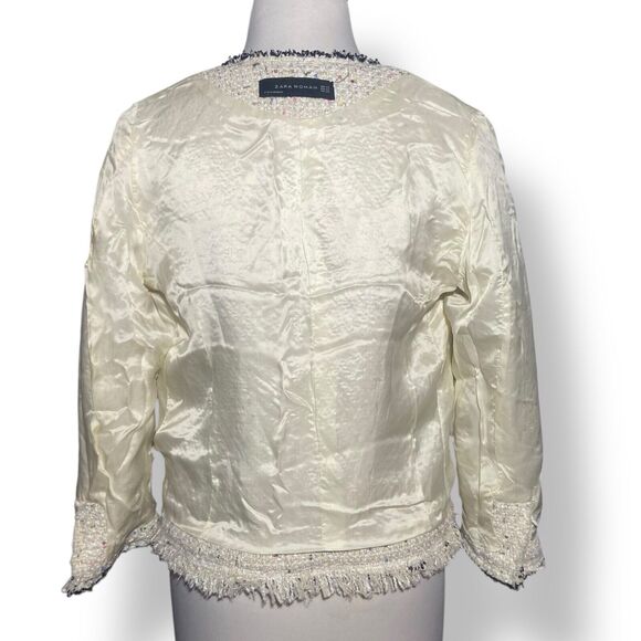 Zara Tweed Jacket Blazer Women XS Sequins Cream White Classic Smart Bloggers Fav - Picture 9 of 9